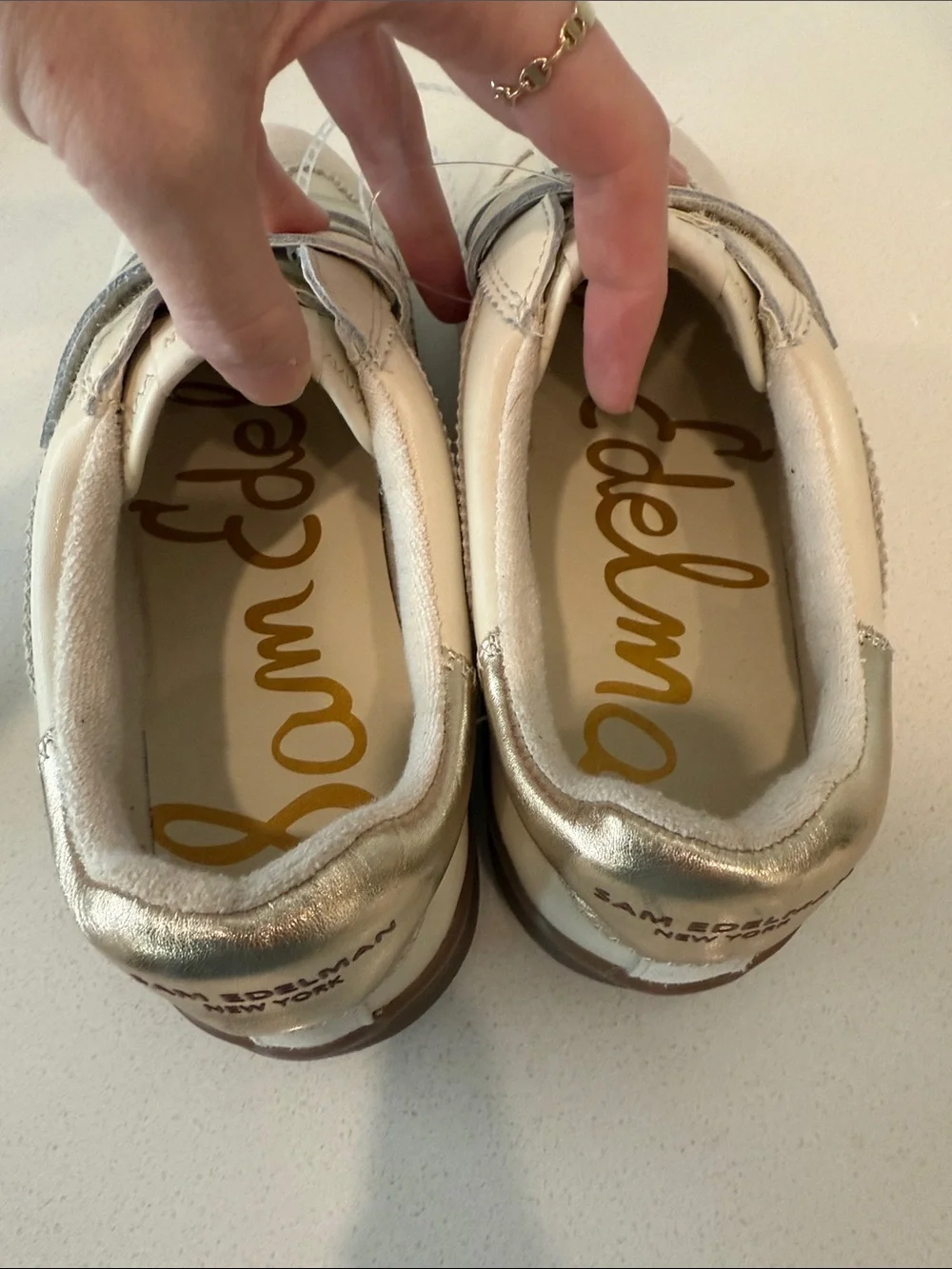 Sam Edelman SE-1980 Velcro Sneakers Cream Gold 10 NWOT